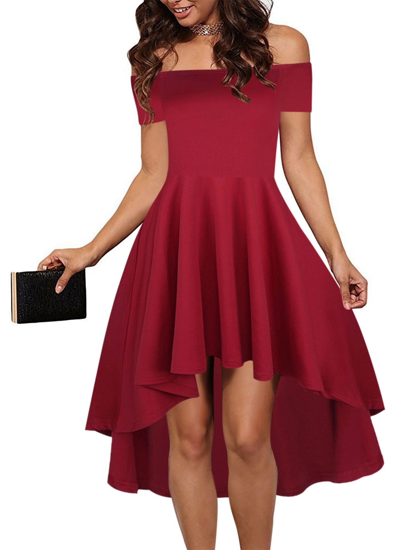 Off-Shoulder High-Low Hemline Dress