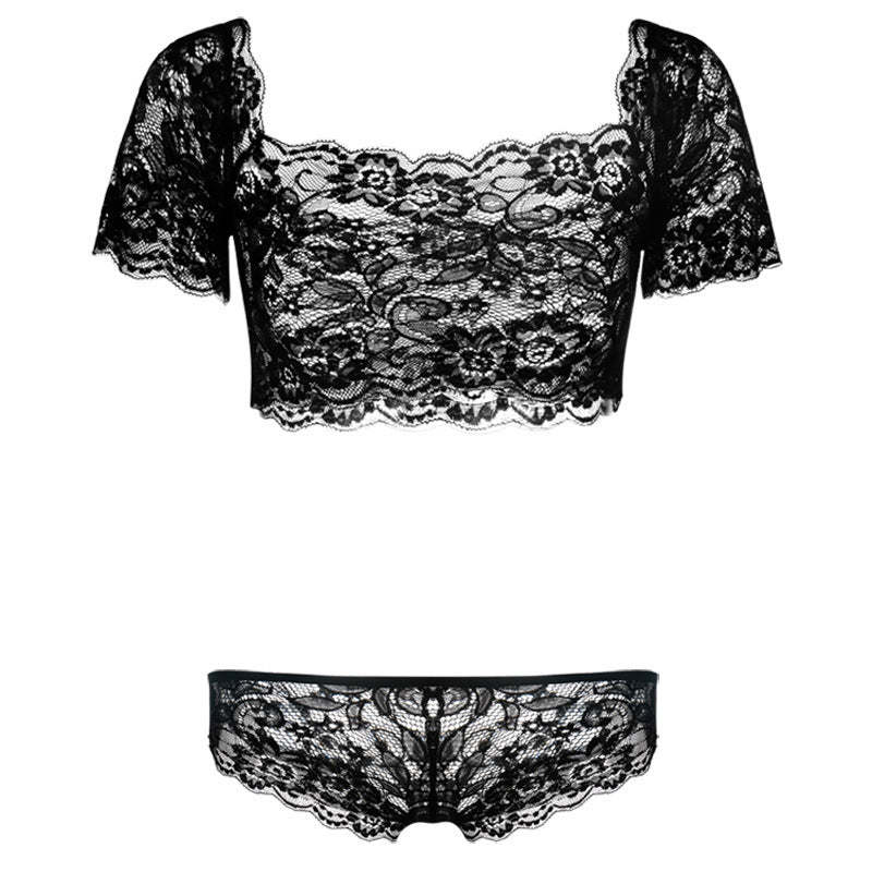 Off the Shoulder Lace Crop and Panty Set