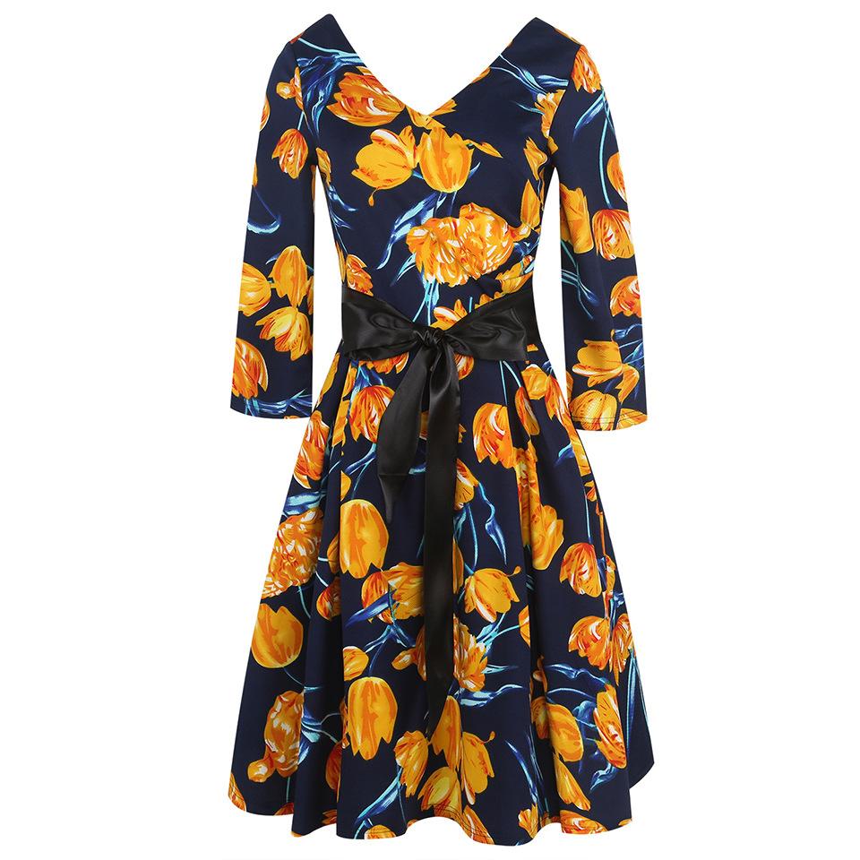 Floral Three-Quarter Sleeve Surplice Dress