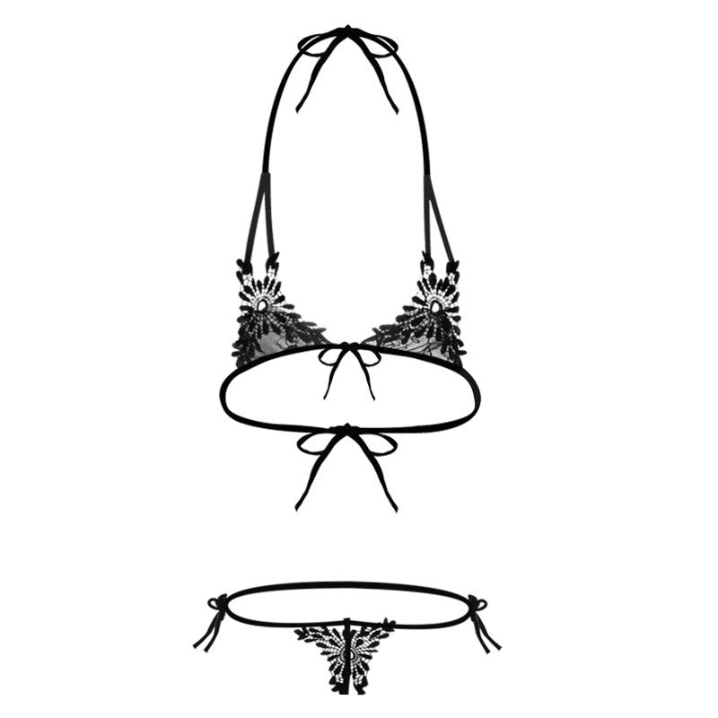 Embroidered Micro Lace Bra and G String - Theone Apparel