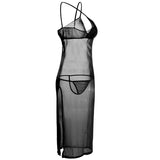 Crisscrossed Side Slit Lingerie Gown - Theone Apparel