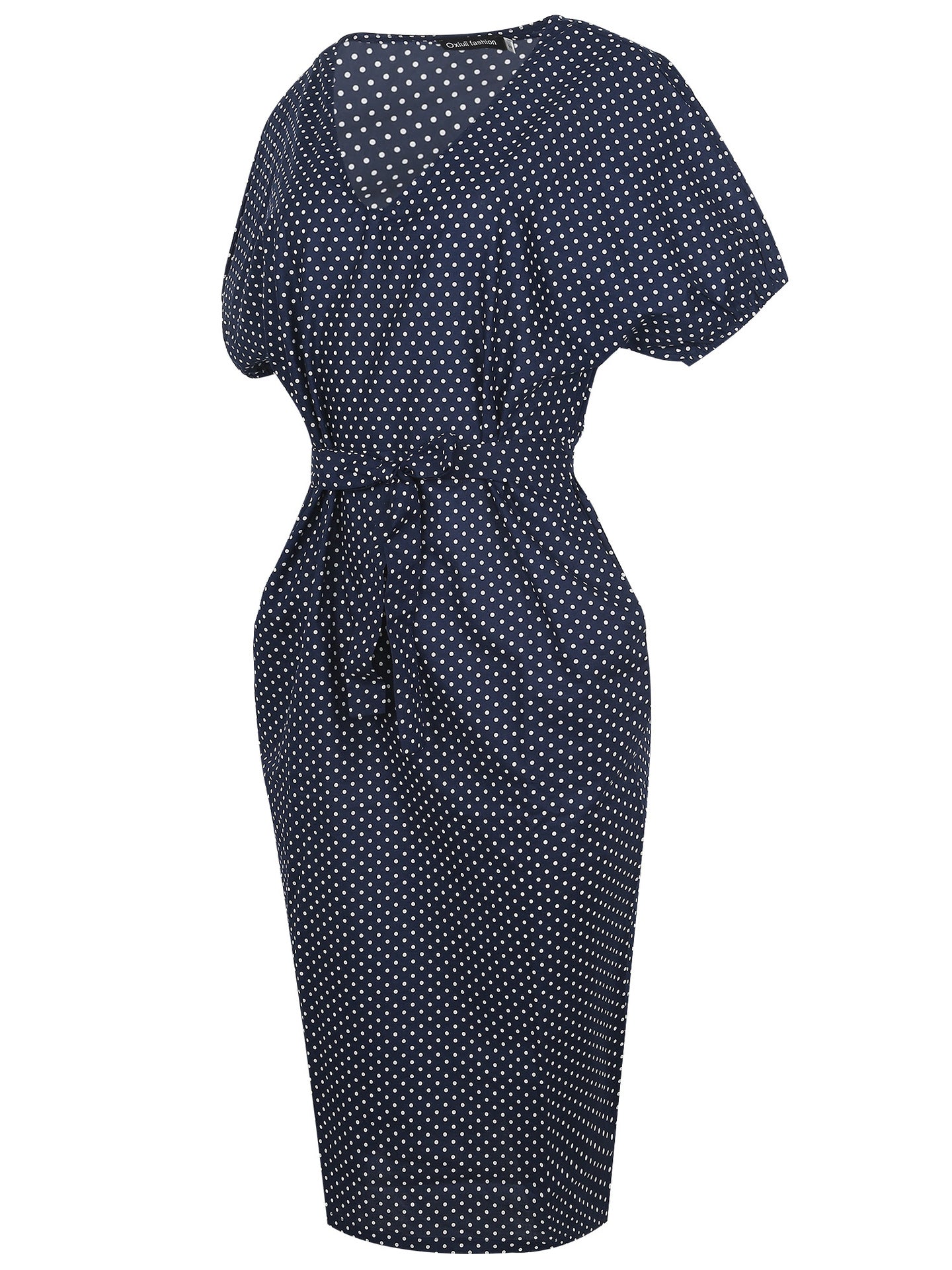 Navy & White Polka Dot Belted Dress