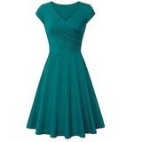 Solides A-Linien-Kleid mit Flatterärmeln und V-Ausschnitt