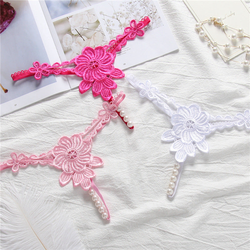 Flower Applique Pearl Strand G String