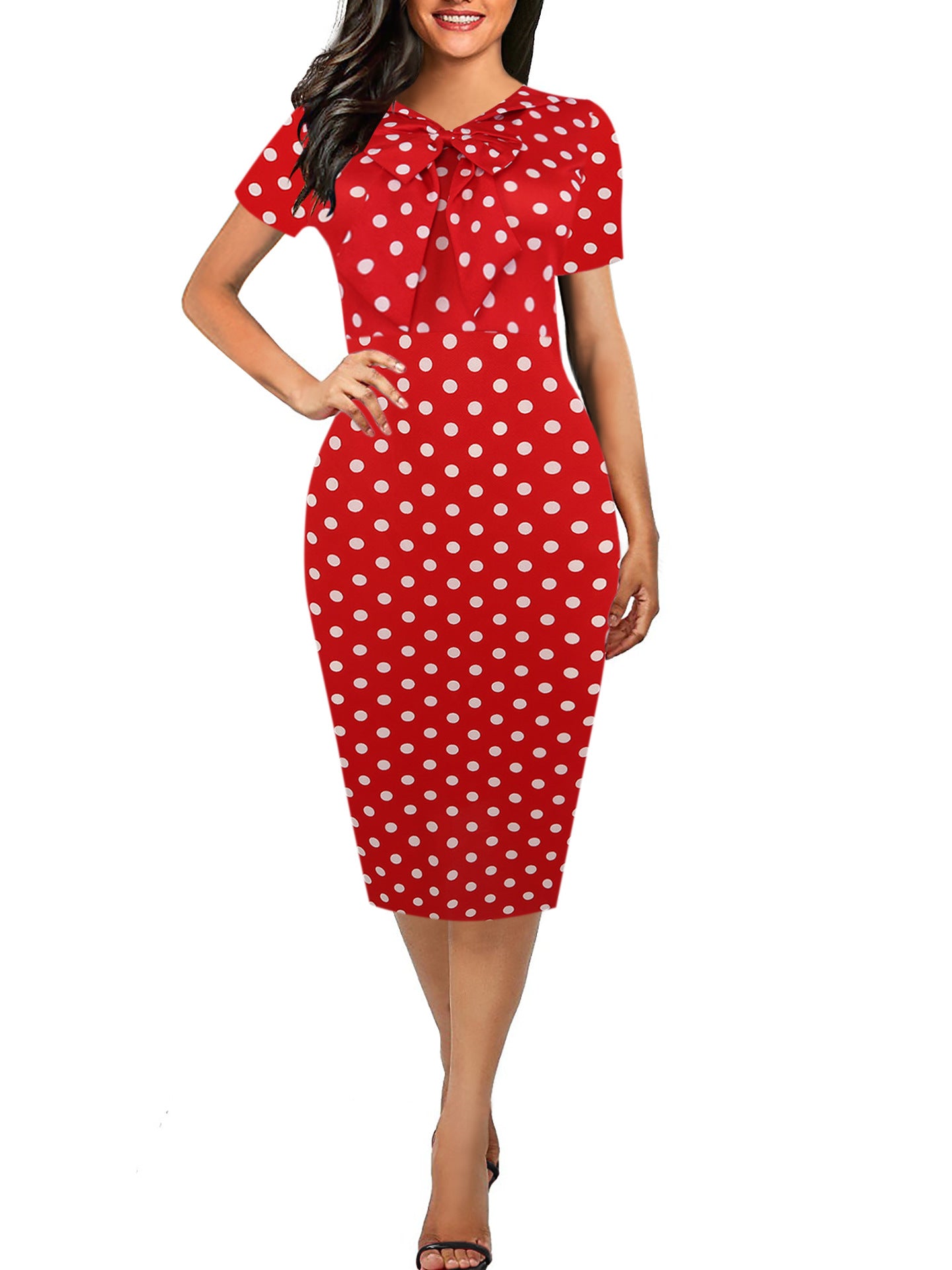 Polka Dot Pussy Bow Sheath Dress