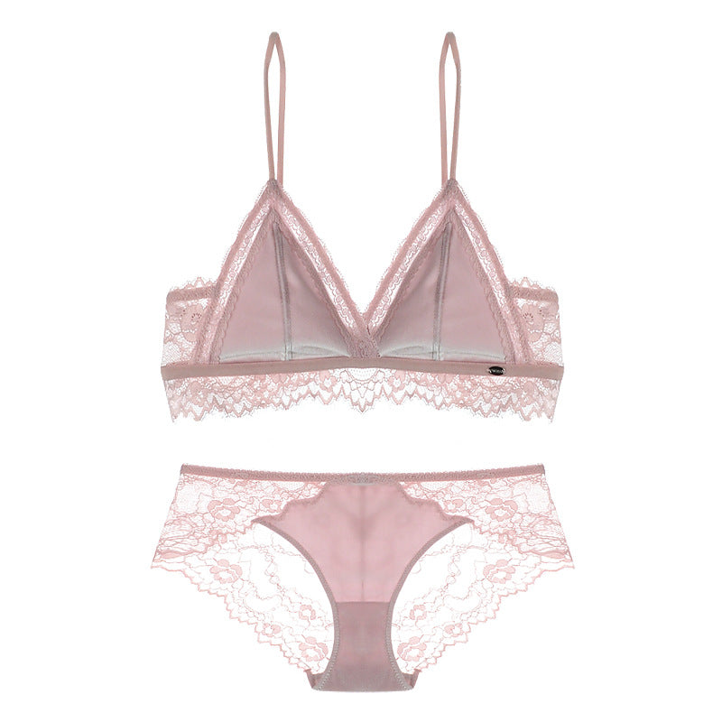 Satiny Lace Triangle Bra and Panty Set