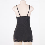 Plus Size Black Lace & Pinstripe Dress