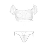 Cute Ruffle Sleeve Top and Thong Set - Theone Apparel