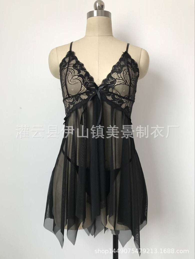 Scarf Hem Flower Lace Babydoll Set