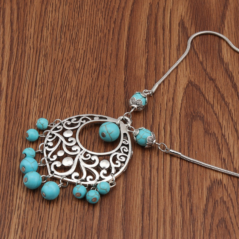 Turquoise Bead Boho Pendant Necklace