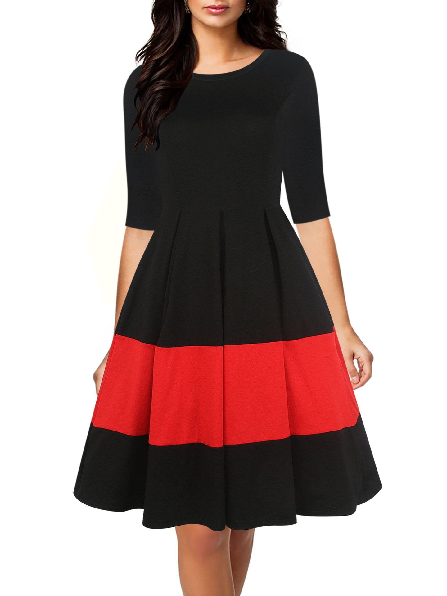 Pleated Skirt Three-Quarter Sleeve Dress