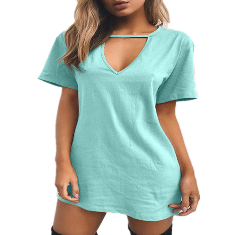 Choker Keyhole-Cutout Short-Sleeve Tunic Dress - Theone Apparel