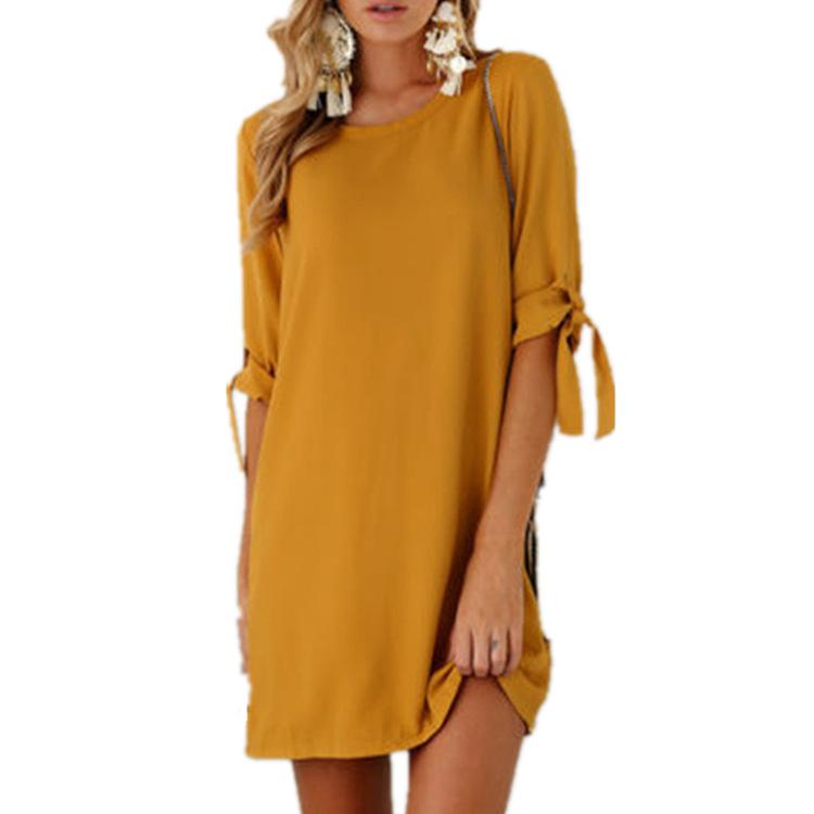 Solid Tie-Sleeve T-Shirt Tunic Dress