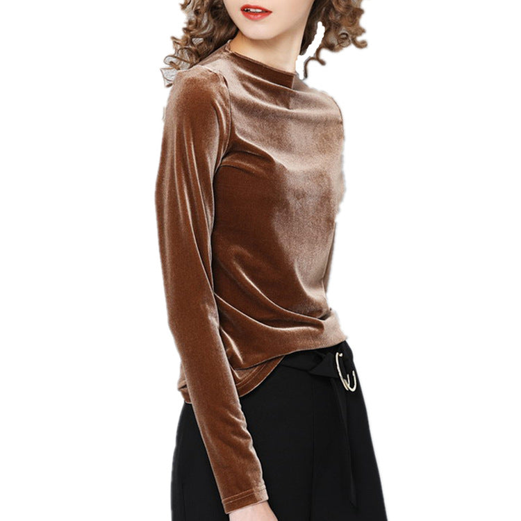 Velvet Mock Neck Long-Sleeve Top