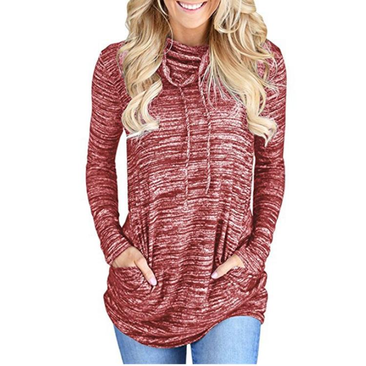 Space-Dye Heather Drawstring Cowl Neck Top