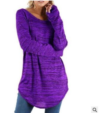 Heather Space-Dye Curved-Hem Long-Lengan Tunik