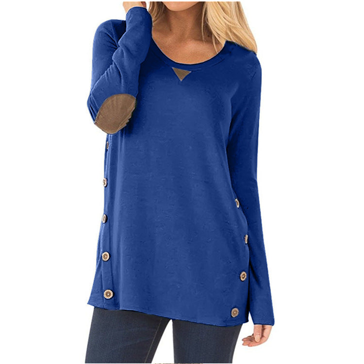 Triangle-Stitch Button-Accent Scoop Neck Tunic