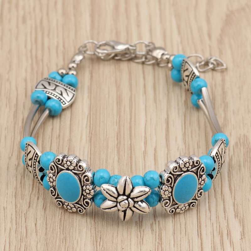 Floral Beaded Metal Bracelet