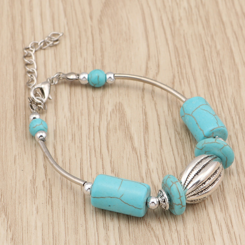 Modern Turquoise Beaded Metal Bracelet