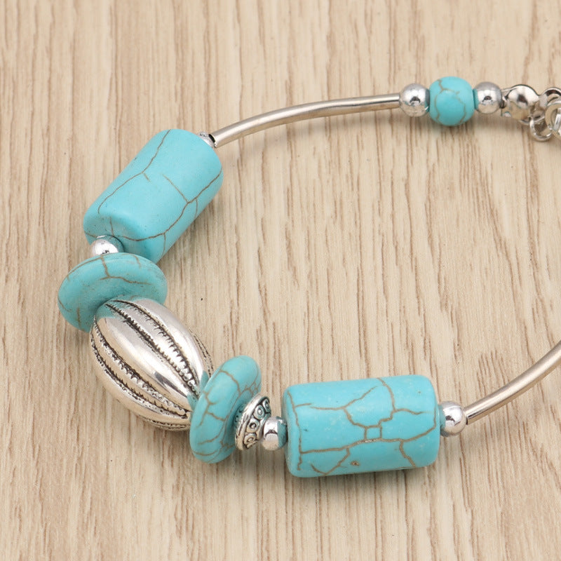 Modern Turquoise Beaded Metal Bracelet