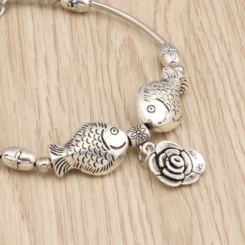 Kissing Fish and Rose Bracelet