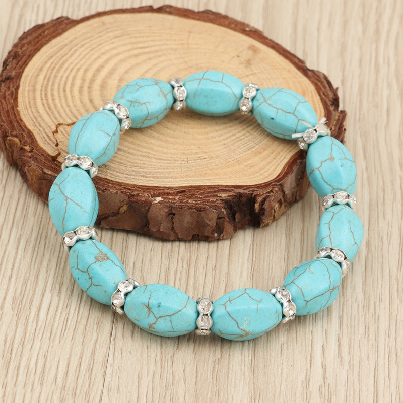 Turquoise Oval Beaded Elastic Bracelet