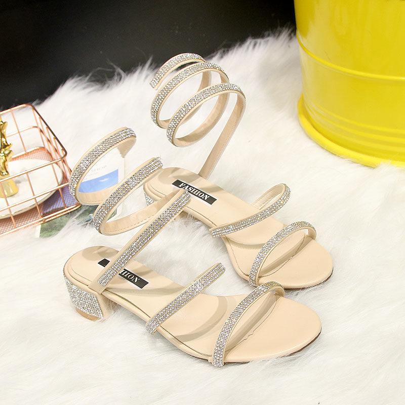 Wraparound Rhinestone Strap Sandals