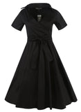 Collared Belted Fit & Flare Dress - Theone Apparel
