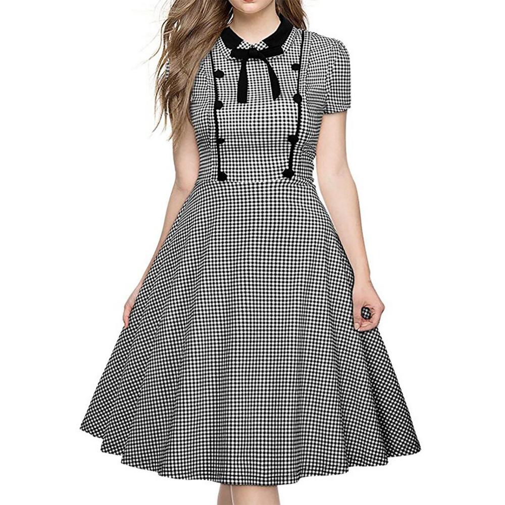 Zweireihiges Kleid mit Gingham-Schleife