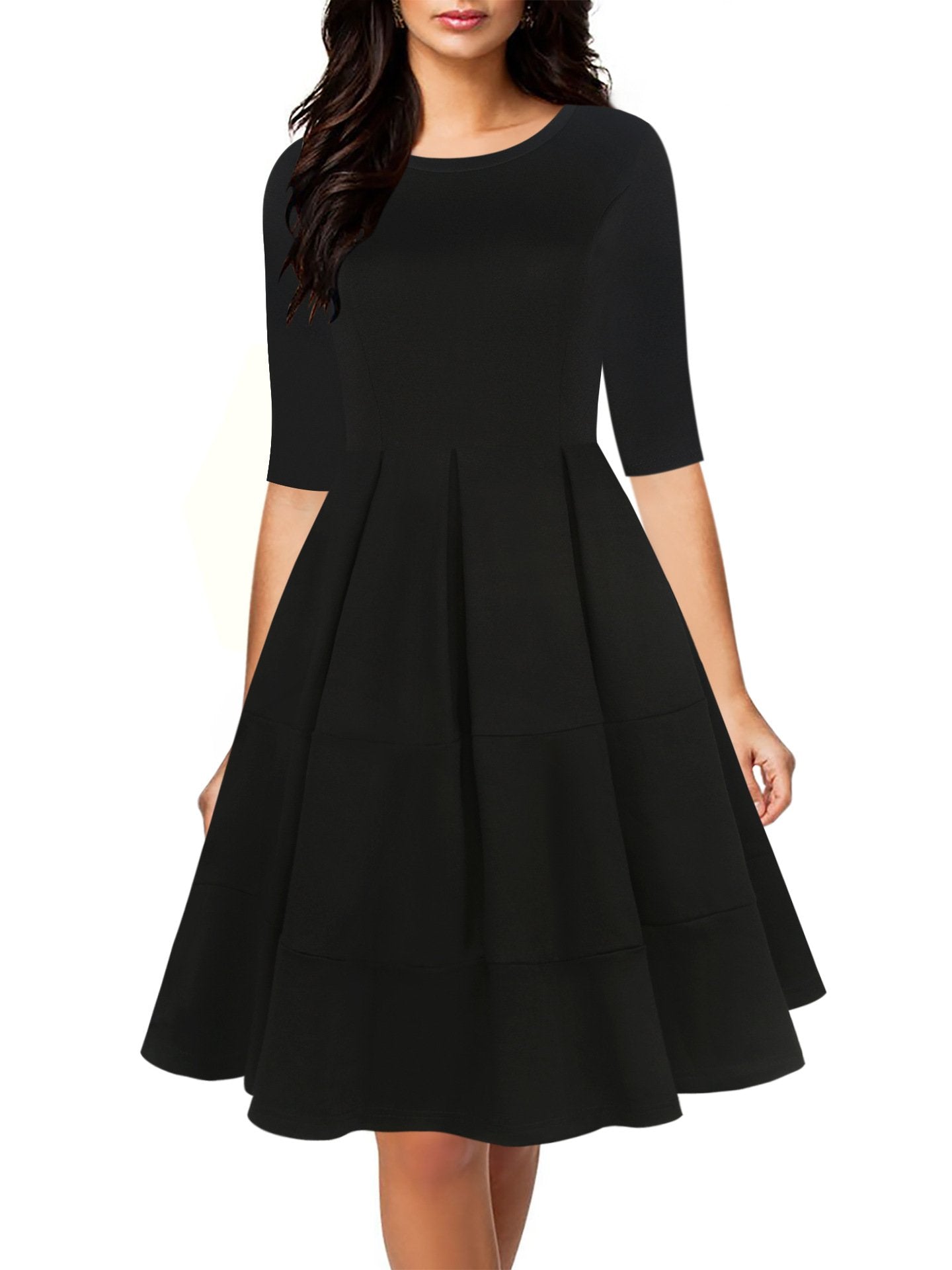 Pleated Skirt Three-Quarter Sleeve Dress