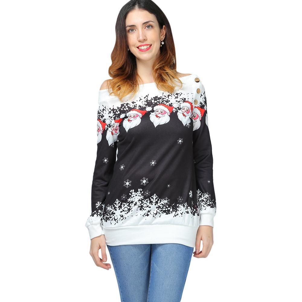 Santa Snowflakes Skew Neck Sweatshirt