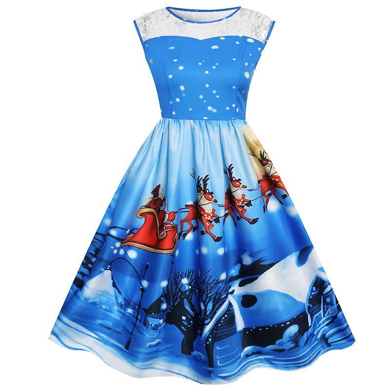 Holiday Scene Boat Neck Dress