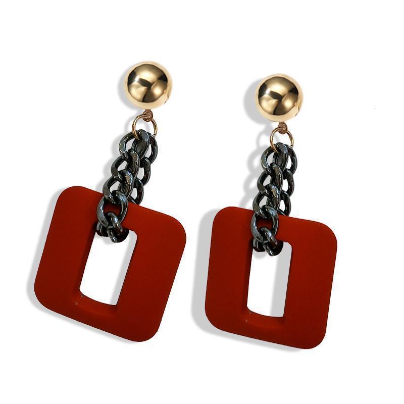 Chunky Square Link Dangler Earrings - Theone Apparel