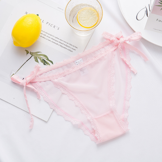 Elegant lace Briefs Underwear with Bow Tie Hips-Pink-Theone Apparel