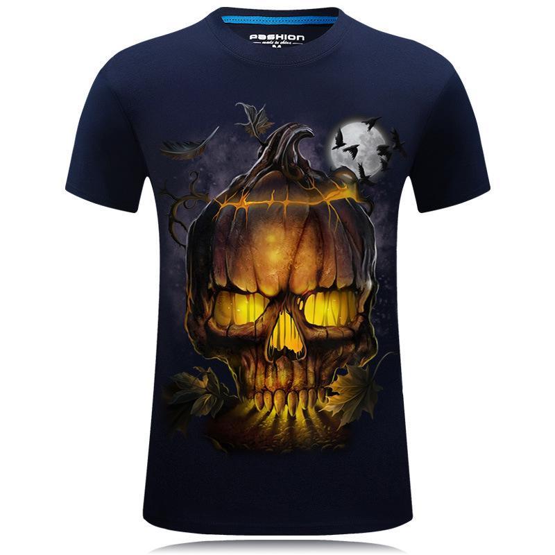 Evil Halloween Pumpkin Skull Shirt-Blue-Theone Apparel