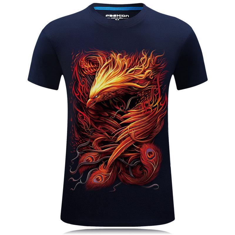Fiery Phoenix Transformation Graphic Tee-Dark Blue-Theone Apparel