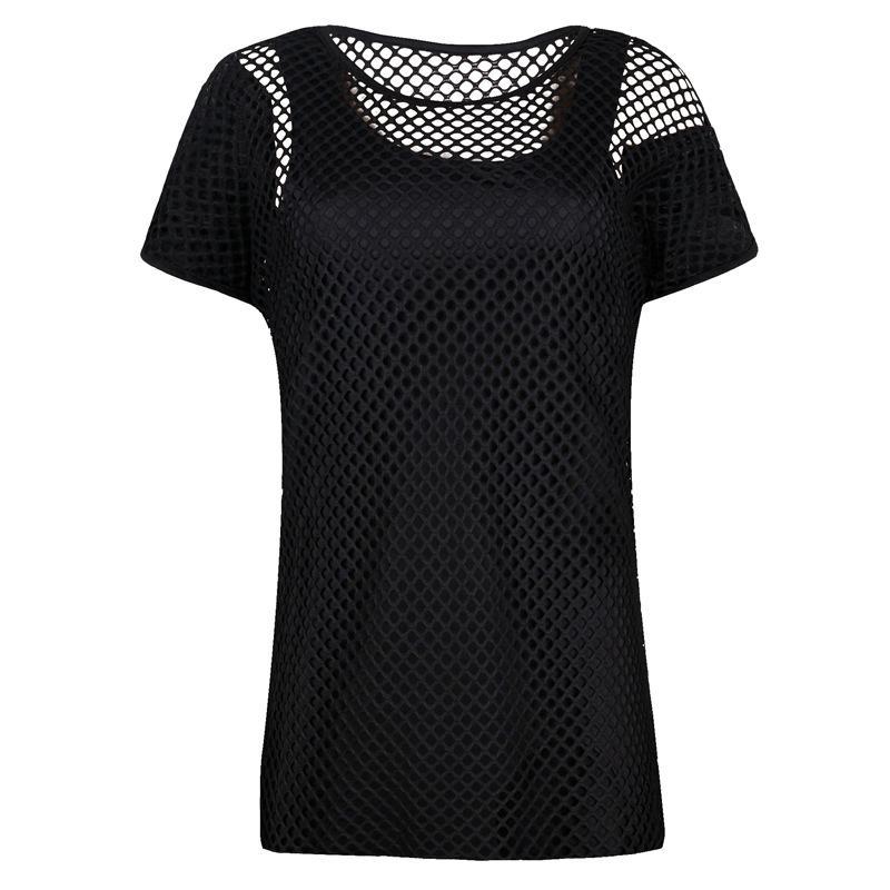 Fishnet Mesh Double Layer Shirt Top-Black-Theone Apparel