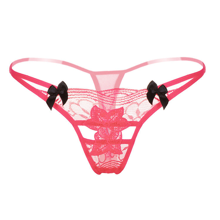 Floral Applique Lace Thong Panty-Hot Pink-Theone Apparel