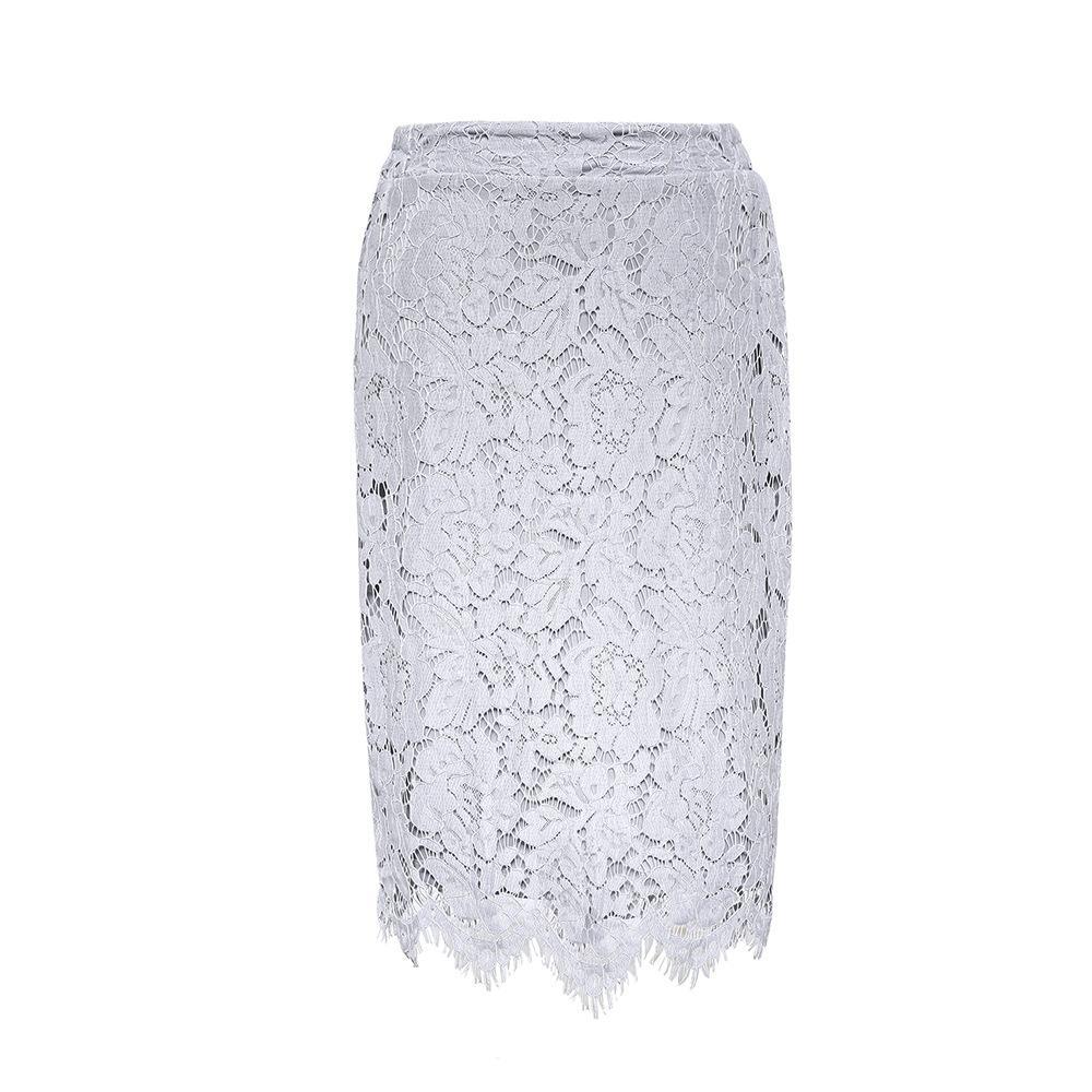 Floral Lace Fancy Hem Pencil Skirt-Light Gray-Theone Apparel