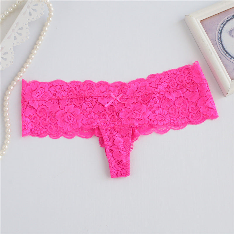 Floral Lace Wide Skirt Thong Panty-Rose Red-Theone Apparel