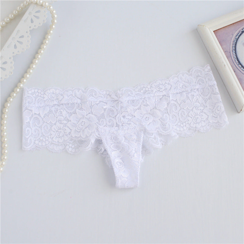 Floral Lace Wide Skirt Thong Panty-White-Theone Apparel