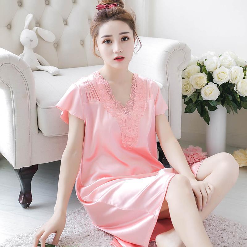 Flowers & Pleats Silky Nightgown-Pink-Theone Apparel