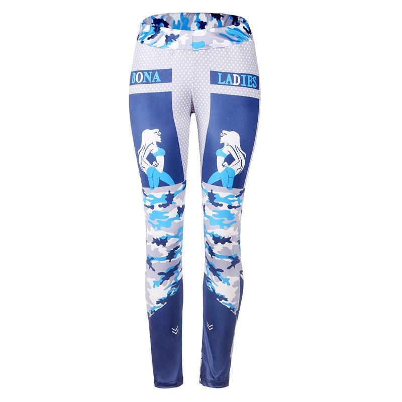 For the Ladies Printed Gym Leggings-Blue-Theone Apparel