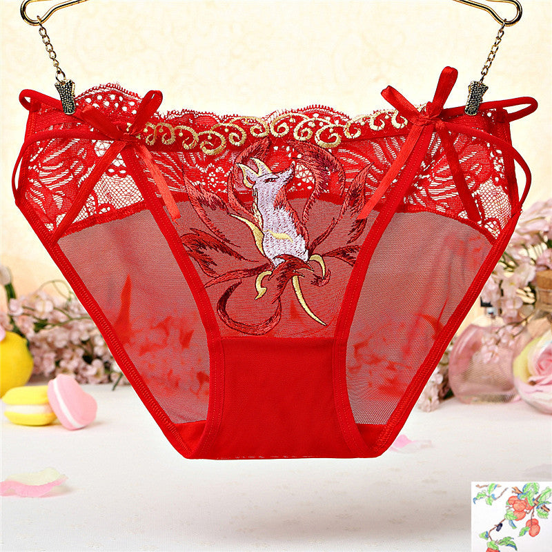 Fox Print See Through Mesh Panties-Red-Theone Apparel