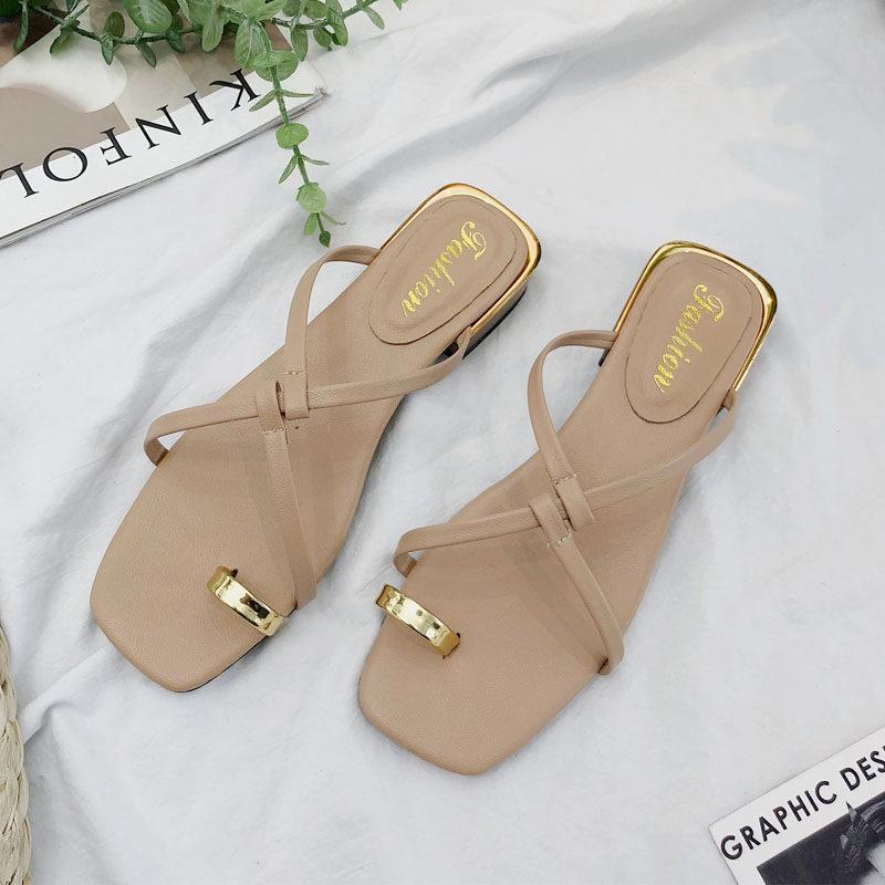 Golden Toe Slip On Sandals-Beige-Theone Apparel