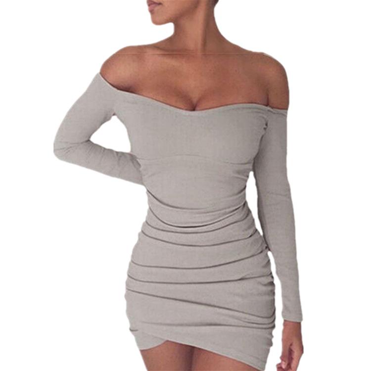 Ruched off-shoulder mini bodycon jurk