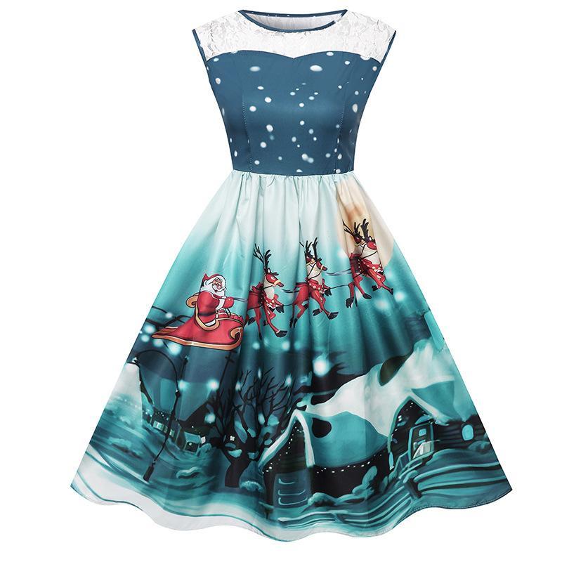 Holiday Scene Boat Neck Dress