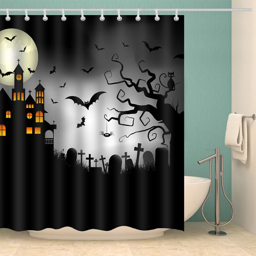 Halloween Castle And Cemetery Shower Curtain