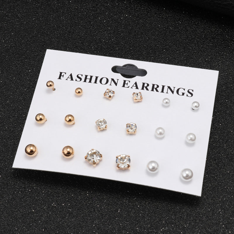 Jewel and Pearl Stud Earrings-Gold-Theone Apparel