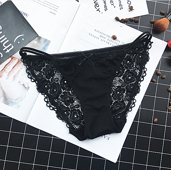 Lace Back Mesh Front String Waistband-Black-Theone Apparel